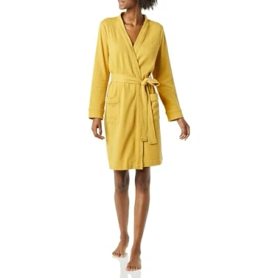 Image of Amazon Essentials Women&#039;s Lightweight Waffle Mid Length Robe (Available in Plus Size), Mustard Yellow, S