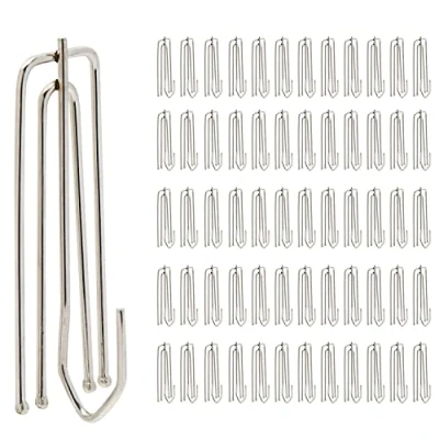 Image of Stainless Steel Curtain Drapery Pleat Hooks, 60pcs 304 Grade, Easy to Use, for Curtains with Pinch Heading Tape or Buckram