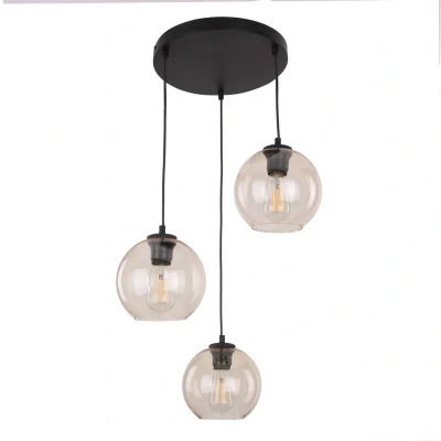 Image of Cubus Cluster Pendant Ceiling Light Black, Amber Glass 3xE27