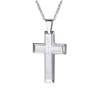 Image of PROSTEEL Men Lord&#039;s Prayer Cross Pendant with Chain 316L Stainless Steel