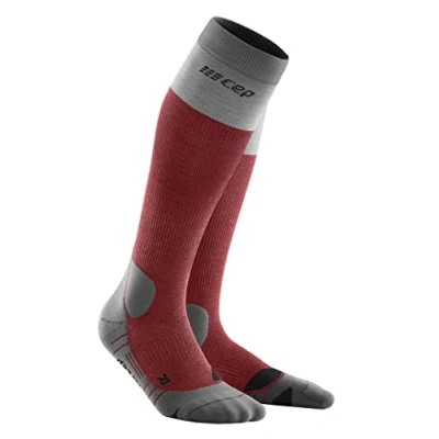 Image of CEP â“ hiking LIGHT MERINO REDESIGN socks for women Long with activating compression in Berry/grey Size II S