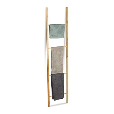 Image of Relaxdays Bamboo Ladder Rack, 4 Rails, Foldable Freestanding Towel Holder Stand, HWD 180 x 42 2 cm, Natural