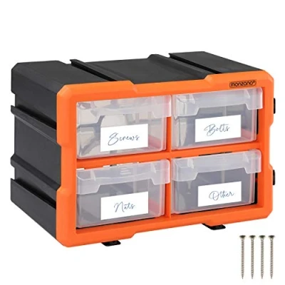 Image of MONZANA® Transparent Storage Organiser Stackable Small Parts Case Plastic Tool Box 8 Large Compartments Removable DIY Multi Drawer Perfect for Screws Nails &amp; Bolts
