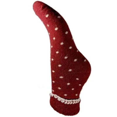 Image of Joya Luxurious Cuff Bed Wool Blend Socks UK 4 7 EU 36 40 Burgundy With Small Cream Dots