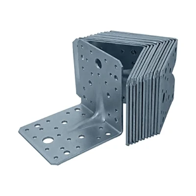 Image of HELPMATE Angle Connector with Beading 100 x 90 mm, Galvanised, Blue Passivated, Wood Connector, Pack of 12, Silver, 8099978