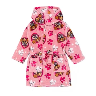 Image of Paw Patrol Girls Hooded Bathrobe Pink Skye the Rescue Pup All Over Print Dressing Gown for Kids Cosy Fleece Loungewear TV Series Nightwear Apparel Gift Children