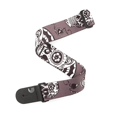 Image of D&#039;Addario Woven Guitar Strap Accessories Electric Strap, Acoustic &amp; Bass Sugar Skulls Black 2&quot; Wide