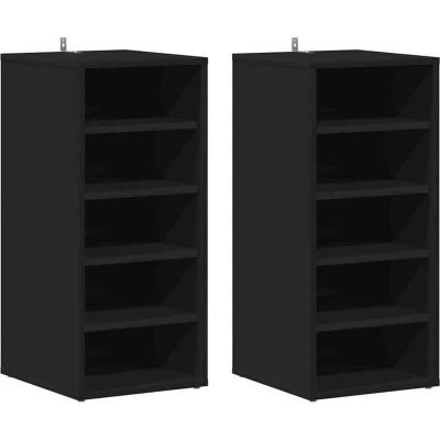 Image of vidaXL Shoe Cabinets 2 pcs Black 31.5x35x70 cm Engineered Wood