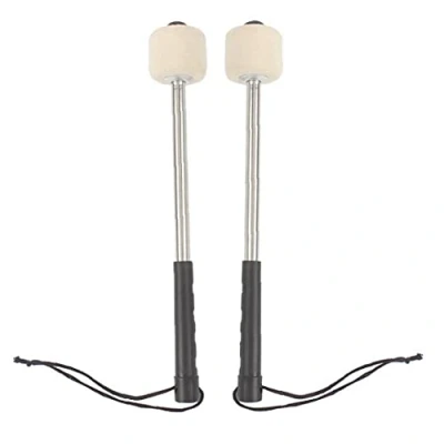 Image of 2Pcs Bass Drum Mallet Felt Head Percussion Mallets Timpani Sticks with Stainless Steel Handle,White