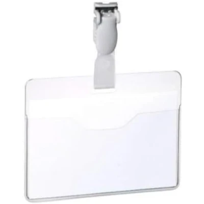 Image of Durable Name Badge 60 x 90 mm with Plastic Clip Transparent Pack of 25 Badges Includes Blank Insert Cards Ideal for Events and Visitor Management