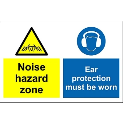 Image of Noise Hazard Zone Ear Protection Must be Worn Safety Sign Self Adhesive Sticker 300mm x 200mm