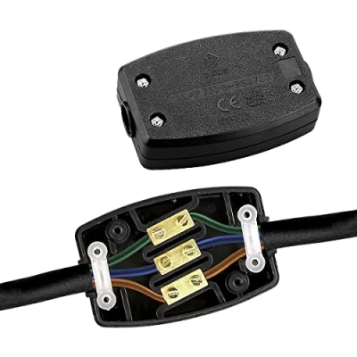 Image of 2Pcs 3 Terminal Electrical Junction Box, Jagowa 250V 13Amp Cable Joiner Box Flex Connector for Outdoor Power and Automotive Wiring (Black)