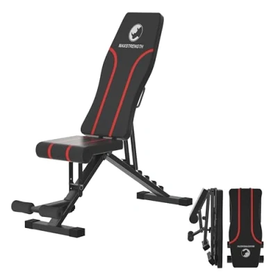 Image of MAXSTRENGTH Adjustable Weight Bench Foldable for Multi Purpose Home Exercise Gym Workout Utility Incline Decline Flat Press Full Body (Black With Red Lines)