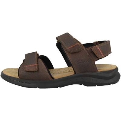 Image of Clarks Hapsford Creek, mens Ankle Strap, Brown tumbled leather., 10 UK (44.5 EU)