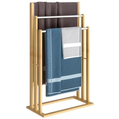 Image of Casaria 3 Tier Freestanding Wooden Towel Holder, Bamboo Stand, Rack for Bathroom with Rails 46 x 24 84cm