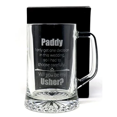 Image of Regalo Personalised Engraved Pint Glass Tankard Will You Be My Best Man ? Wedding Design (Cardboard Gift Box)