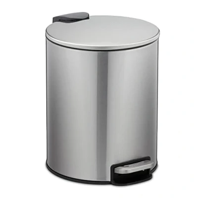 Image of Relaxdays Bathroom Bin 5 Litre, Stainless Steel, Inner Container, Soft Close, Round Metal Dustbin, Silver