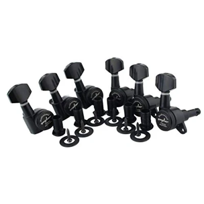 Image of Guyker Guitar Locking Tuners (6 for Right) 1:18 Lock String Tuning Key Pegs Machine Head with Hexagonal Handle Replacement ST TL SG LP Style Electric, Folk or Acoustic Guitars Black
