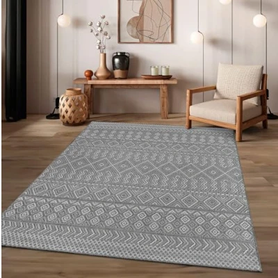 Image of TT Home Large Outdoor Rug Patio Carpet Kitchen For Garden Modern Rhombus Bohemian Square, colour:Grey 3, Size:200x280 cm