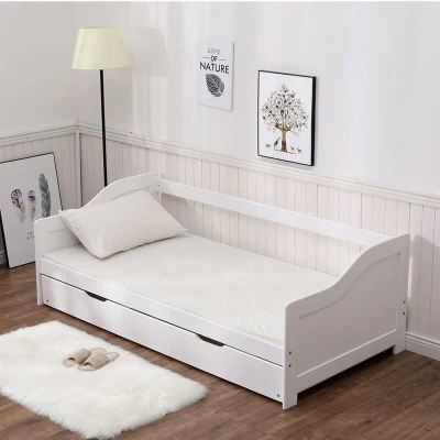 Image of Naples Single White 3ft Wooden Day Bed with Pull Out Trundle Guest Pine