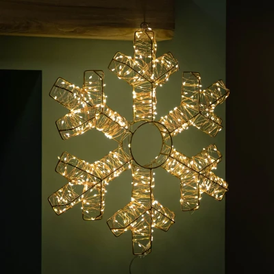 Image of 45cm Light up Rose Gold Metal Hanging Christmas Snowflake with 600 Warm White LEDs