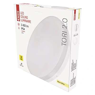 Image of EMOS Tori LED Ceiling Light, Waterproof 24 W Bathroom Lamp for Outdoor and Indoor Use, 2400 lm Round Hallway Lamp/Bathroom Lamp, Warm White 3000 K, Light Hallway, Bathroom, Kitchen,