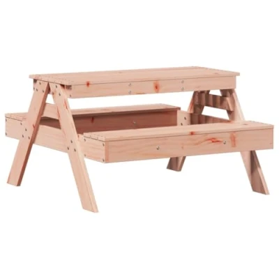 Image of vidaXL Kids&#039; Solid Wood Douglas Picnic Table Brown Rectangular Garden Patio Furniture for Outdoor Activities, Meals &amp; Games, 88x97x52 cm