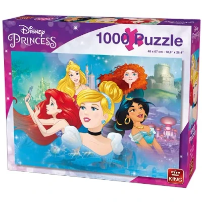 Image of King 55992 Disney Princesses 1000 Piece Jigsaw Puzzle, Blue Cardboard