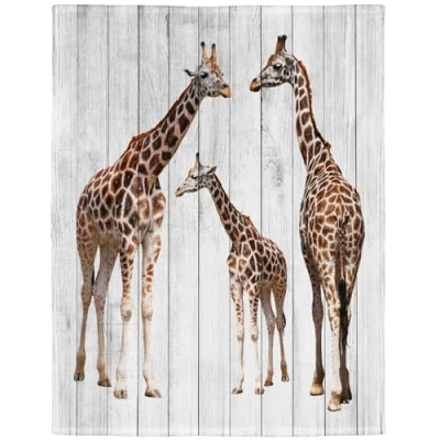 Image of YISUMEI Soft Flannel Fleece Blanket 150 x 200 cm Bed Throw Giraffe Wood Grain