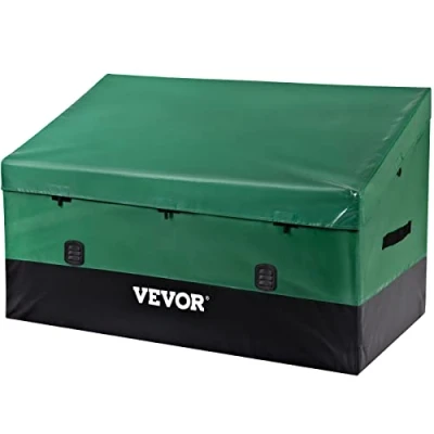 Image of VEOVR Outdoor Storage Box, 230 Gallon Waterproof PE Tarpaulin Deck Box with Galvanized Frame, All Weather Protection &amp; Portable, for Camping, Garden, Poolside, and Yard, Brown Blue