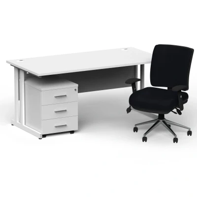 Image of Impulse 1800 White Cant Desk + 3 Dr Mobile Ped &amp; Chiro Black