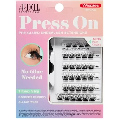 Image of Ardell Press On Pre Glued Underlash Eyelash Extensions, Wispies Natural Cluster Lashes Kit, Beginner Friendly DIY Lash Extension Kit with Applicator, Assorted Lengths, 30 Clusters