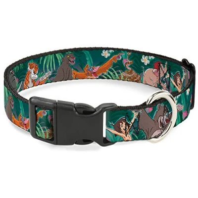 Image of Buckle Down Plastic Clip Collar The Jungle Book 8 Character Group Greens 1&quot; Wide Fits 9 15&quot; Neck Small