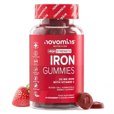 Image of Iron Gummies High Strength 20mg Vegan &amp; Gluten Free Supplements for Women Men Alternative to Tablets Drops Immune System Energy Booster 1 Month Supply Novomins