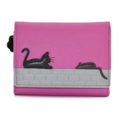 Image of Mala Leather Cat &amp; Mouse Tri fold Purse 3625 95 (Pink)