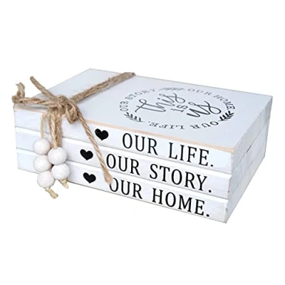 Image of LIVDUCOT Wood Decorative Books Stack Rustic Home Decor White Wooden for Modern Decor,Shelf,Mantle or Tray This is Us Our Life Story 7X 5.5X 2.5&#039;