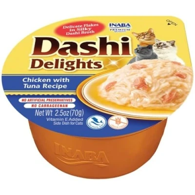Image of INABA Dashi Delights: Chicken with Tuna Recipe (1 x 70g) / Bits in Broth Cat Food Topping, Rich Protein, Natural Ingredients, Delicious and Healthy
