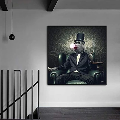 Image of Yooyu Monkey In Suit Canvas Painting Poster and Smoking A Cigar Prints Wall Pictures for Living Room Home Decor 50x50cm Frameless