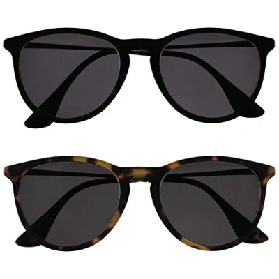Image of OPULIZE Jet Sunreading Glasses 2 Pack Stylish Large Designer Frame Scratch Resistant Tinted Lens UV400 Protection Black Brown Mens Womens SS96 12 +2.00