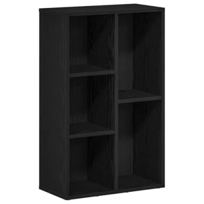 Image of vidaXL Black Oak Bookcase Engineered Wood Bookshelf 50x25x80 cm for Living Room/Office, Modern Display Case with Ample Storage
