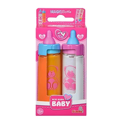Image of Simba 105560011 Magische Flasche New Born Baby Magic Drinking Bottles with Disappearing Contents Milk and 1 x Juice / 12 cm, Multicoloured, 2 Count (Pack of 1)