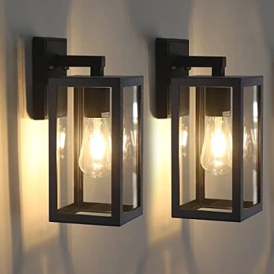 Image of BRIMMEL Outdoor Wall Lights Black Lantern Porch Light, Aluminum Exterior Lanterns with Clear Glass Shade Anti Rust Sconce Light Fixture, Matte Black, 2 Packs