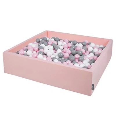 Image of KiddyMoon Soft Ball Pit Square 120X30cm/200 Balls ∅ 7Cm / 2.75In For Kids, Foam Pool Baby Playballs Children, Made In EU, Pink:White Grey Powder Pink