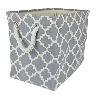 Image of DII Collapsible Polyester Storage Basket or Bin with Durable Cotton Handles, Home Organizer Solution for Office, Bedroom, Closet, Toys, &amp; Laundry (Small 14x8x9), Gray Lattice