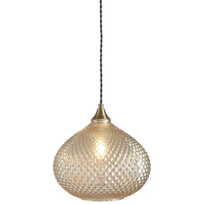 Image of Livia Single Pendant Light Champagne Glass, Antique Brass Plate