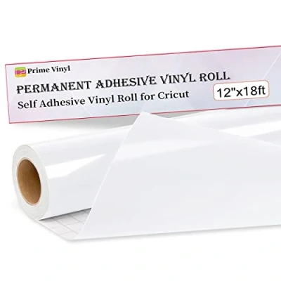Image of Prime Vinyl White Permanent for Cricut, Self Adhesive 12&quot; x 18 Ft Glossy Roll Silhouette Cameo, Cutting Machine, Home Decal