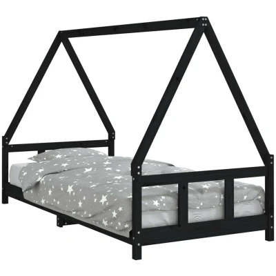 Image of vidaXL Kids Bed Frame Black 90x200 cm Solid Wood Pine