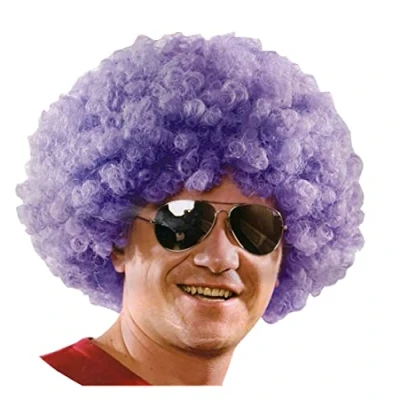 Image of Mens Stylish Afro Party Wig Adults Fancy Dress 70s Disco Curly Hair (Purple One Size)