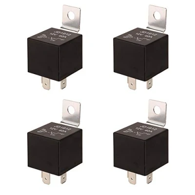 Image of Gebildet Standard Car Relay 12V 40A SPST 4pin Heavy Duty Switches &amp; Starters, used for Auto Motor Automobile, with Black Waterproof Case. Pack of 4