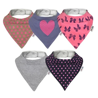 Image of Lovjoy Bandana Dribble Bibs Super Absorbent &amp; Soft for Teething Babies Adjustable Snaps Fits Newborn to 3 years 5 Pack (Love Polka)